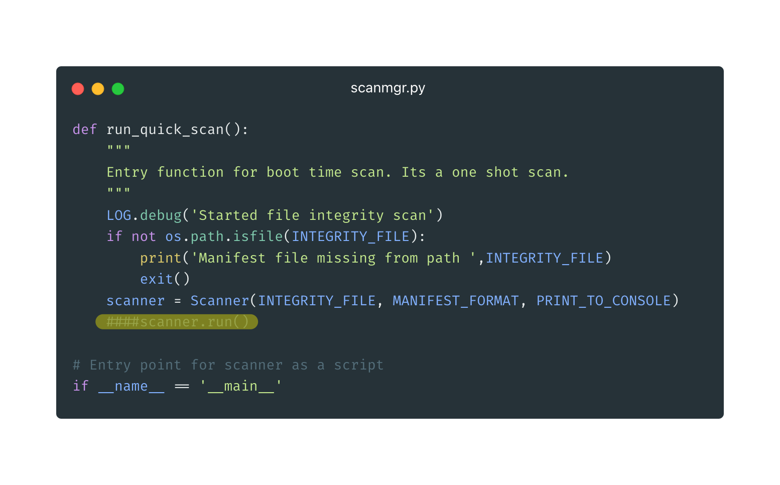 Scanner execution commented out in scanmgr.py